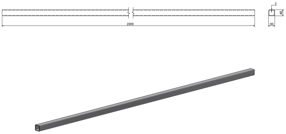 4 unidades - TUBO CUADRADO ACERO GALVANIZADO- Sección 40x40 mm - Longitud 2 m - Espesor 3 mm