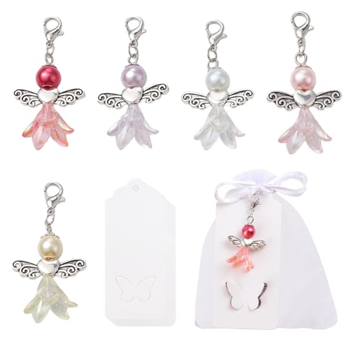 URROMA 5 Sets Lucky Angel Keychain Angel Pendant Keyring Col
