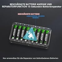 BEVIGOR Ladegeräte für Haushaltsbatterien AA AAA NI-MH-Akku, AA AAA wiederaufladbare Batterien 8-fach-Ladegerät Transparent – Ansicht 5