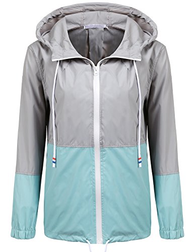 Soteer Women's Waterproof Raincoat Outdoor Hooded Rain Jacket Windbreaker (Lake Blue L)
