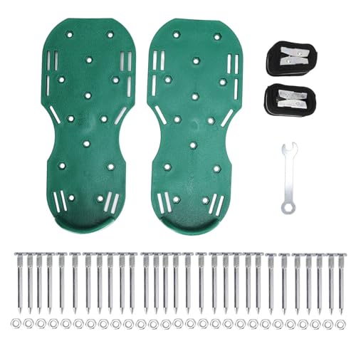 Baxnore Manual Lawn Scarifier Professional Garden Spike Sandals Heavy Duty Grass Spike Shoes with Zinc Alloy Buckles for Effective Lawn Aeration and Soil Loosening for Gardens Law (Green)
