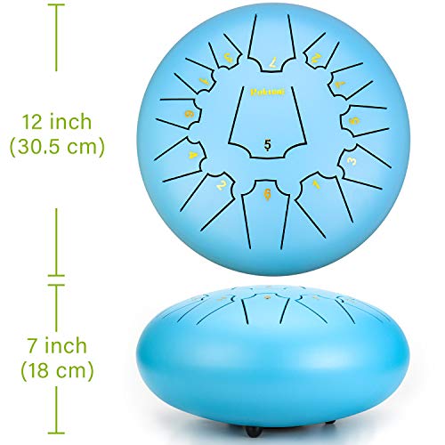 12 Inch 13 Note Titanium Steel Tongue Drum Percussion Instrument Hand Pan Drum with Drum Mallets Carry Bag