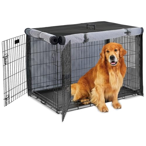 TiantianBao Dog Crate Cover 1200D Heavy Duty Polyester Built-in Anti-Freezing Felt,for 48 inch Wire Dog Cage Winter Indoor Outdoor Protection,Waterproof Frostproof Large Dog Kennel Covers (Black)