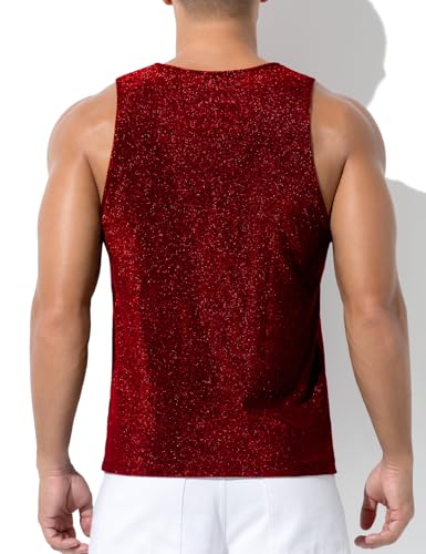 Arjen Kroos Men's Sequin Tank Top, Gold Glitter Rave Sleeve Shirts, Sparkly Disco Mens Vest3