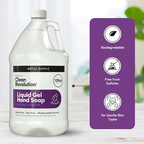 Image of Clean Revolution Liquid Gel Hand Soap Refill with Real Essential Oils - Sulfate-Free Gel Hand Wash, Moisturizing Bulk Refill, Non-Toxic Formula, Made in the USA (Natural Lavender) 128 Fl Oz