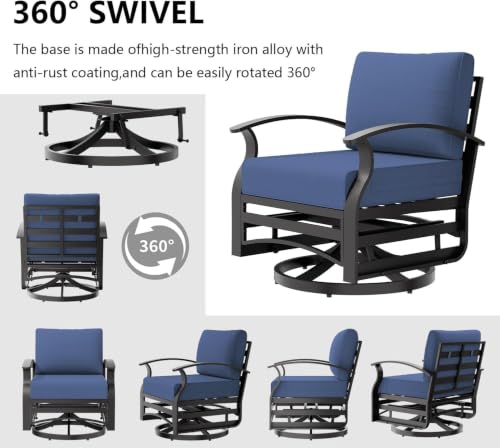 Image of Aluminum Patio Furniture Set with Fire Pit Table, 7 Seats Outdoor Patio Conversation Sets with Swivel Chairs, Modern Metal Sectional Sofa with Upgrade Cushions for Patio, Backyard, Deck - Blue