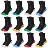 GENTABY 12 Paar Jungen Sportsocken Kinder Socken Athletische Baumwolle Kindersocken Walking SneakerTrainer Laufen Basketball Schule Crew Weiß Schwarz Weiche Socken für Jungen 10-14 Jahre 35-38