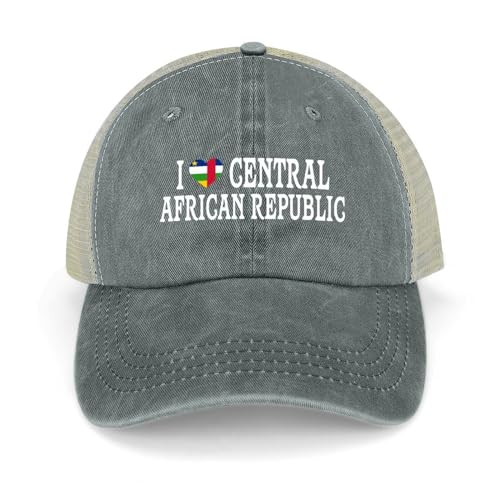 Yelolyio I Love République centrafricaine Casquette réglable en maille arrière Drapeau République centrafricaine Casquettes de baseball Country Pride Casquette de baseball rétro lavée Casquette de