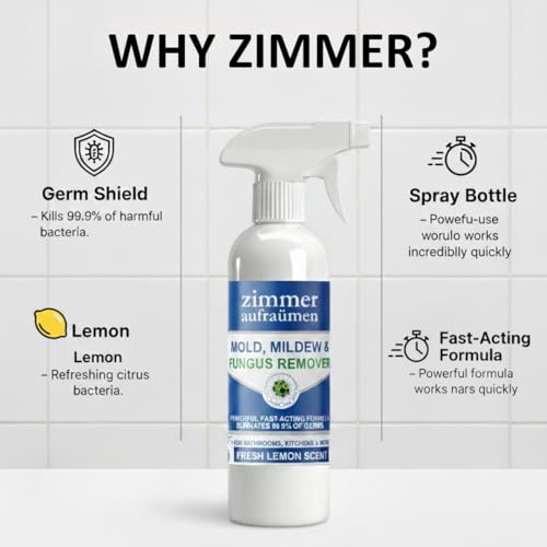 Image of Zimmer Aufraumen Mold, Mildew & Fungus Remover Spray 500 ml - Fast-Acting Kai (Algae /Moss) Cleaner for Bathrooms & Kitchens - Eliminates 99.9% Germs - Fresh Lemon Scent