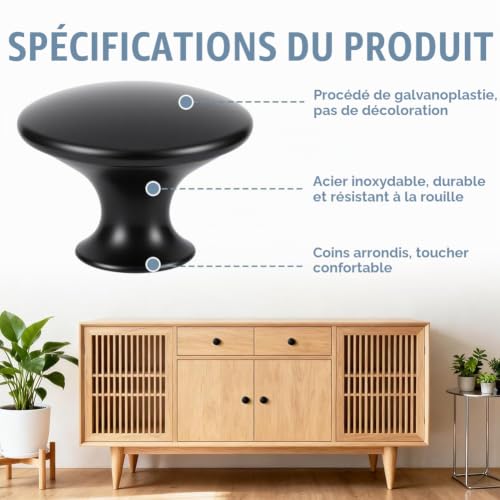 OSDUE 10 Boutons de Meuble Noir, 30mm avec Vis pour Commode Armoire Placard – vue 3