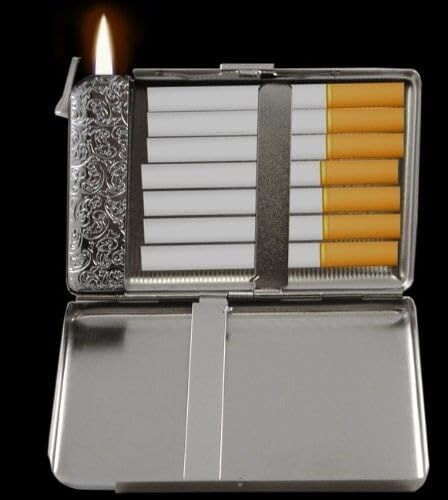 Amazon.com: Vintage Smoking Woman Cigarette Case with Built in Lighter  Metal Wallet King Size Cigarettes Silver Metal Wallet 4