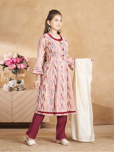 Image of Aarika Girls Ethnic Wear Grey Colour Abstract Print Kurti