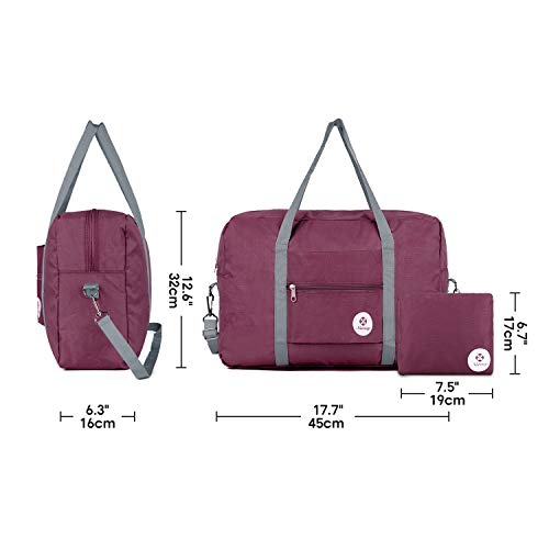 For Spirit Airlines Foldable Travel Duffel Bag Tote Carry on Luggage Sport Duffle Weekender Overnight for Women and Girls (3112 Wine Red ( with Shoulder Strap))