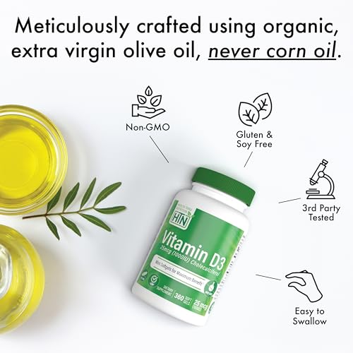 Image of Health Thru Nutrition Vitamin D3 5000iu 360 Mini Softgels for Maximum Benefit Year Supply | 125mcg Cholecalciferol | 3rd Party Tested | Non-GMO USP Grade in Organic EVOO | Immune Health Support