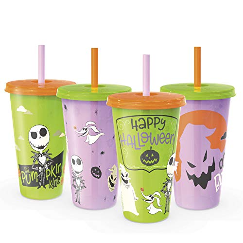 Zak Designs Disney Nightmare Before Christmas Tumbler With Straw Set Glow-In-The-Dark Halloween Party Cups, 4Pc (25Oz, Jack Skellington) #TOP6