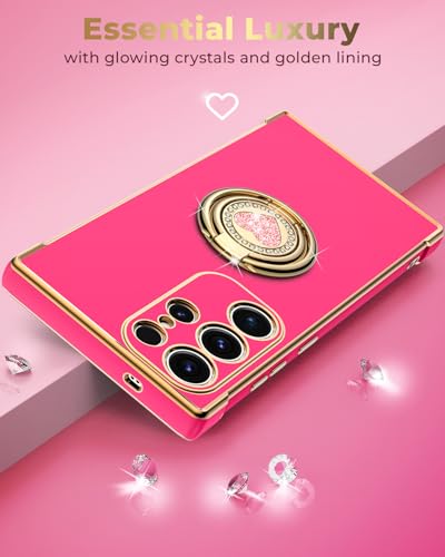 Image of XYZ for Samsung Galaxy S25 Ultra Case with Stand, Phone Case with Double Ring Kickstand, Women Girls Bling Luxury Protective Case Heart for Galaxy S25 Ultra 6.8'', Hot Pink