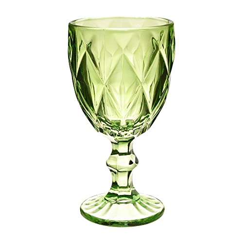 Mimo Style Jogo de 6 Taças de Vidro Verde Vitral com Capacidade de 240ml com Alto Relevo e Aparencia