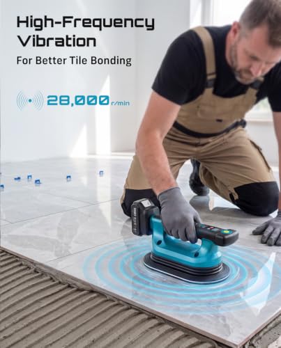 Image of TTile Vibration Tool with 285mm Electric Suction & Release, 2 x 2000mAh | 28000 r /min, 12 Speeds, 550 lb Holding Power, Fits 12 x 12 to 118 x 118 in Tiles, For Floor, Wall, Ceramic, Porcelain