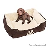 Petnic - Hundebett ca. 60x48x18 cm - Braun - Plüsch flauschig mit Rand weich für kleine bis mittelgroße Hunde Katzenbett Hundekissen Beige Haustierbett eckig ca. 60x50 cm