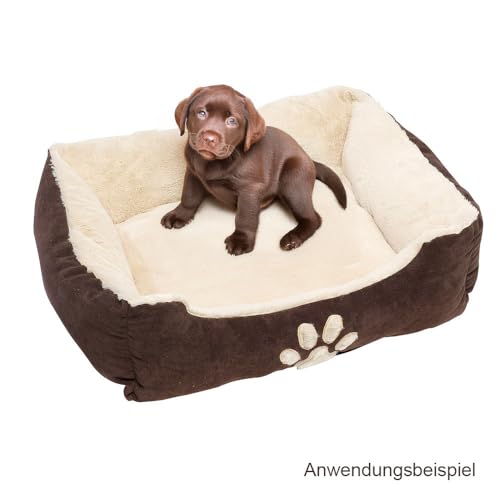 Petnic - Hundebett ca. 60x48x18 cm - Braun - Plüsch flauschig mit Rand weich für kleine bis mittelgroße Hunde Katzenbett Hundekissen Beige Haustierbett eckig ca. 60x50 cm