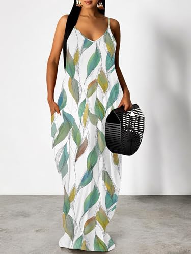Image of SUZONANA Women's Plus Size Summer Dresses Spaghetti Print Maxi Dresses Long Loose Sundresses