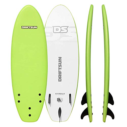Driftsun Nymbus 66” x 20” Green Foam Surfboard, with EPS Foam Core, Includes 3 Removable Fins