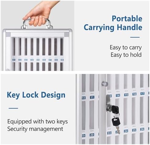 24 Slots Portable Phone Lock Box, Cell Phone Storage Locker, Durable Aluminum Alloy, Ideal for Classroom, Office, Laboratory Use, Secure Device Organizer