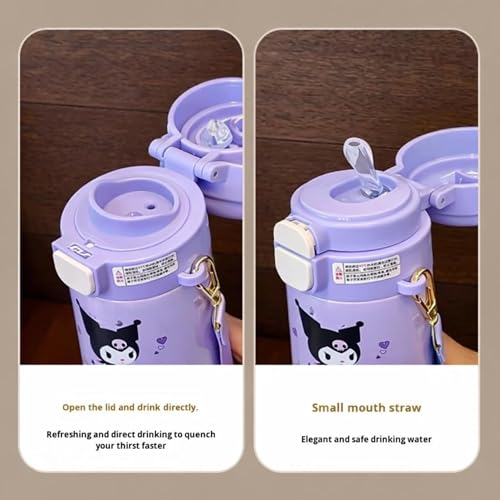 Image of Kids Premium Water Bottle with Straw & Spout | Stainless Steel Water Bottle & Leak-Proof Flip Lid | Portable & Durable Design for School & Travel (480ml) (Purple)
