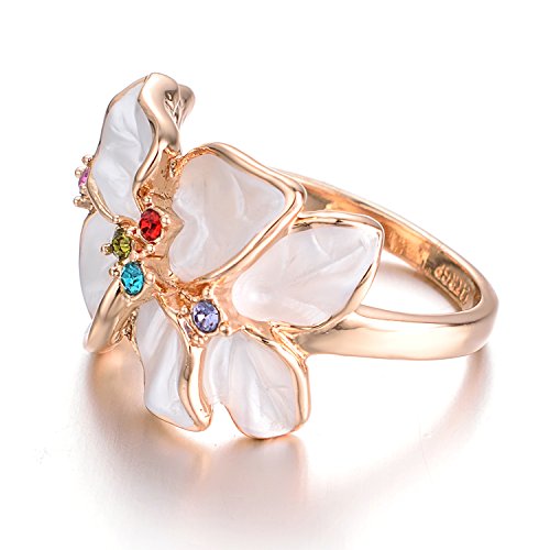 Yoursfs Statement Rings For Women White Enamel Flower Crystal Cocktail Ring Size 8 Gift #TOP4