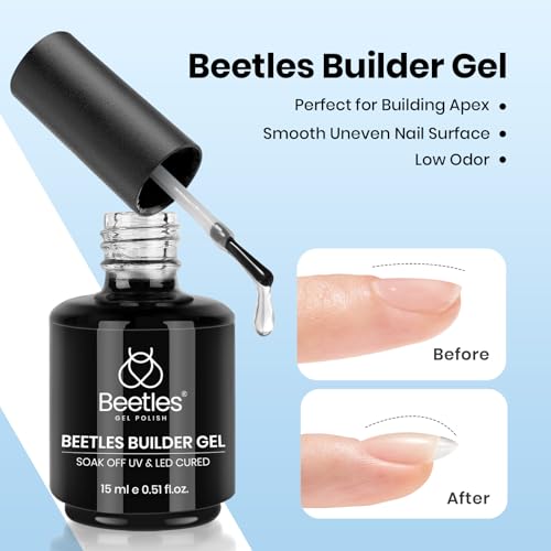 Image of Beetles 3Pcs 15ml Builder Nail Gel with No Wipe Top Coat and Base Coat Kit for Gel Polish Shine Finish & Long Lasting Nail Protection UV /LED Lamp Needed Gift for Women