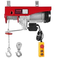 VEVOR Elektrische Seilwinde, 1200 kg Motorwinde mit 4,2 m kabelgebundener Fernbedienung, 12 m Hubhöhe mit Einzelkabel, Einzel-/Doppelschlingen, Not-Aus, Hebezeug für Garage, Lager, Fabrik