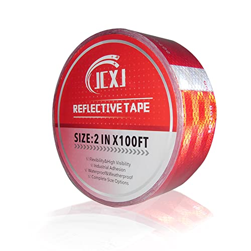 Jcxj 2Inx100Ft Dot-C2 Red/White Reflective Safety Conspicuity Tape Waterproof High Intensity Reflective,Caution Sign,Driveway Reflectors Tape For Vehicles,Trailers,Boats,Signs,Outdoor, Cars, Trucks #TOP6