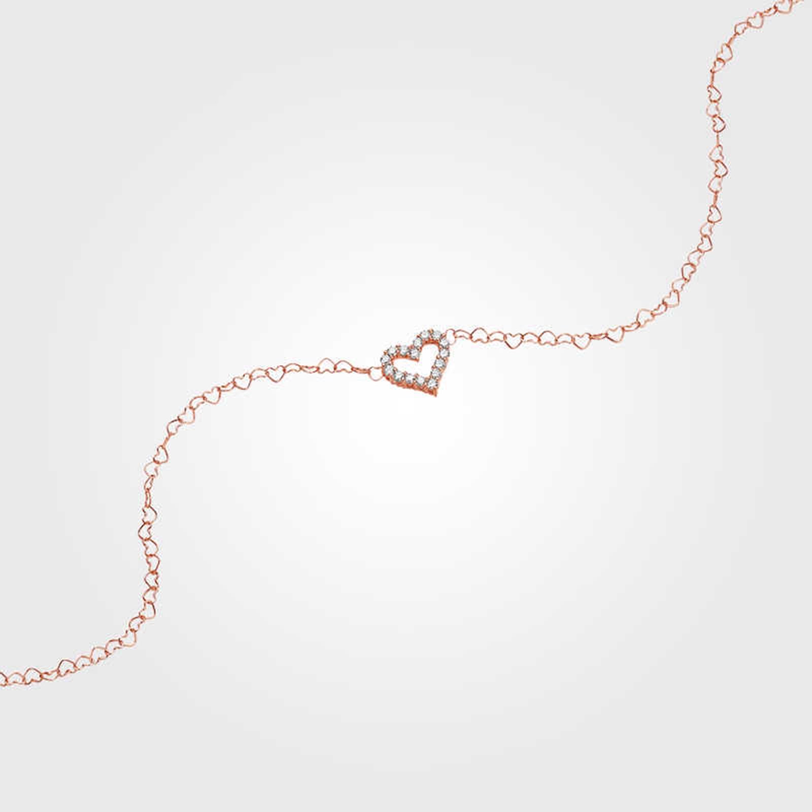 Pulseras de oro rosa para mujer, con forma de corazón, diamantes de 0,14 quilates, pulsera de corazón para mujer