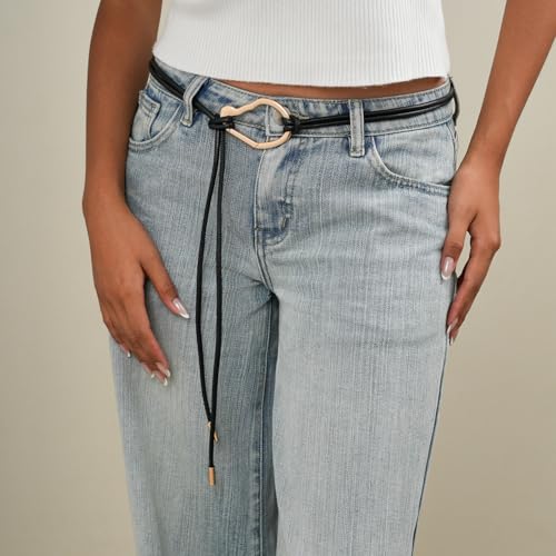 Rope Belts for Women Boho Thin Black Leather Tie Belt with Gold Buckle for Formal Costume Dresses Skirt Jeans Pants3