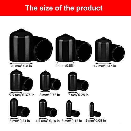 200Pcs Rubber Caps Bolt Screw Cap Covers, Bolt Covers Caps Rubber End Caps Vacuum Caps, Bolt Screw Cover Rubber Nipple Cap Rubber Tip In 10 Sizes From 2/25 To 4/5" For Protecting Pipe Post Tubing Rod #TOP2