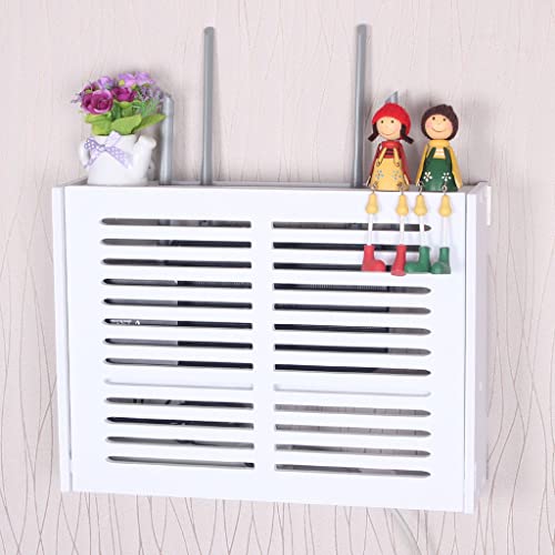 Ablagegestelle Schwebendes Regal, WLAN-Router-Aufbewahrungsboxen, Wandbehang, Steckerbrett-Aufbewahrungsregal, Holzkiste, Kabel-Stromkabelhalterung (Color : Weiß, Size : 47x11x36cm)
