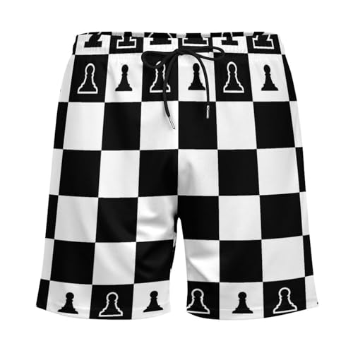 GeRRiT Chessboard and Chess Pieces Men's Swim Shorts,Pocket with Mesh Lining Stretch Board Shorts Quick Dry Shorts4