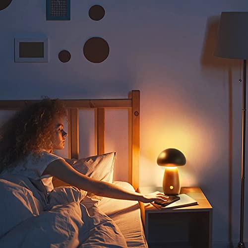 Riukiu Mushroom Lamp For Bedroom, Portable Dimmable Bedside Lamp With Usb Charging, Cordless Wooden Nightlight, Mushroom Table Lamp For Home Decor (Large, Walnut B) #TOP4