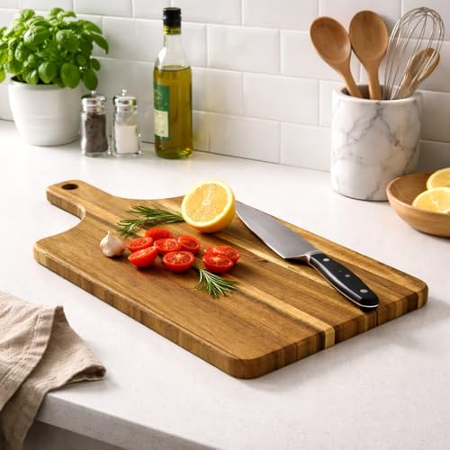 Set de 5 tablas de cortar de madera Acacia con mango miniatura 4