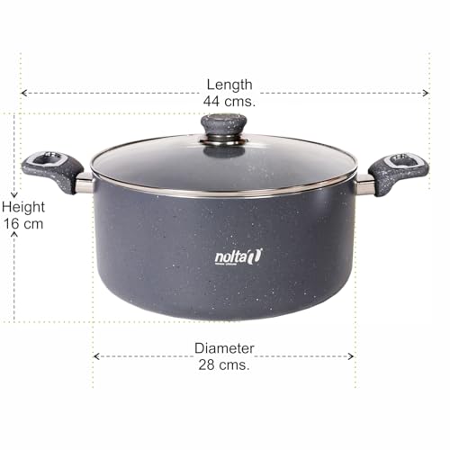 Image of Nolta Granite Biryani Pot (7L) Induction Cookware, 1yr Replace-Guarantee, ISI Certified, PFOA-Free Non-Toxic Nonstick 5 Layer Coating Biriyani Handi (28cm, Grey)