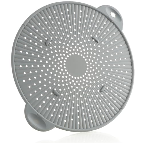 COM-FOUR® Tapa antisalpicaduras de silicona para ollas y sartenes, resistente al calor y sin bpa - tapa de vapor contra manchas de grasa y salpicaduras (01 pieza - Ø 28,5cm gris)