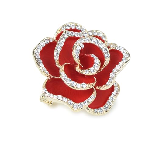 Image of Elegant Crystal Blooming Rose Flower Brooch Lapel Pin Breastpin for Women Birdal Cardigan Hat Scarf Suit Sweater Floral Pins