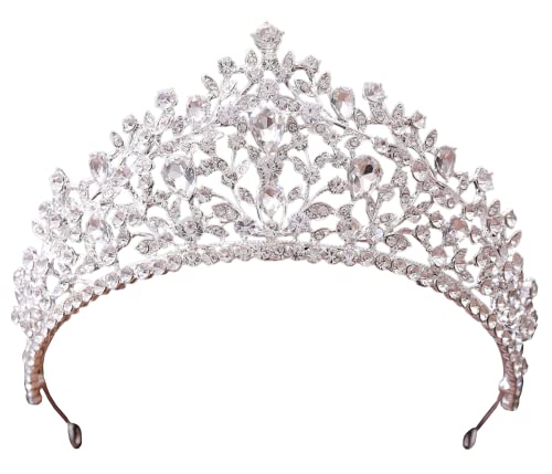 Tiara de boda de cristal plateada y coronas para novias con strass