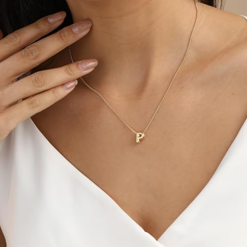 Image of Personalized Bubble Letter Initial Necklace, 14K Gold Plated, Dainty Pendant for Women, Trendy Gold Jewelry