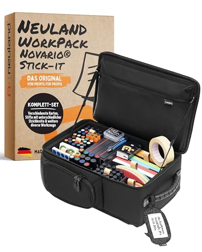 Neuland Novario WorkPack Stick-It Moderationskoffer mit Inhalt I Präsentationskoffer mit 900 selbstklebenden Moderationskarten 73 Flipchart Markern & Aufbewahrungsboxen I Koffer & Flipchart Zubehör