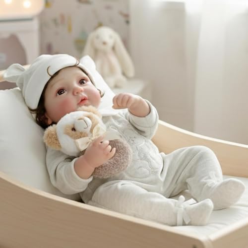 Cloveray 20-Inch Reborn Baby Doll, Cute Realistic Newborn Baby Doll with Hand-Rooted Hair, Poseable Full-Body Vinyl Baby Dolls for 3+ Ages, Room Decor, Birthday Gifts, Collectible (Grey)