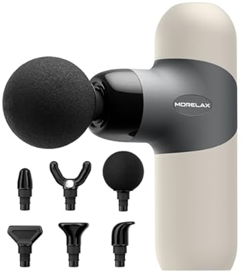 Mini pistola de masaje, masajeador portátil de percusión muscular de tejido profundo, masajeador deportivo eléctrico de mano con 6 cabezales de masaje y 4 velocidades, el mejor regalo (Almendra) | Ya disponible en tu tienda friki favorita! En mundofriki.es!
