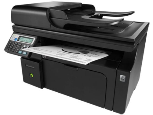 HP LaserJet Pro M1218nfs Multi-Function Printer with paper in output tray