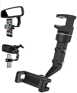 حامل موبايل لمراة الرؤية الخلفية للسيارة بتصميم متعددة الوظائف، قابل للدوران 360 وقابل للسحب، حامل موبايل يتوافق مع جميع الموبايلات (كود:4208) - من كابر تريد