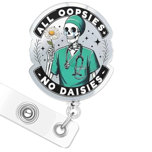 Nurse Badge Reel, All Oopsies No Daises Cute Glitter Badge Reels Retractable Holder ID with Alligator Clip for Nurse Nursing Medical Worker & Teacher Healthcare Medical Doctor
